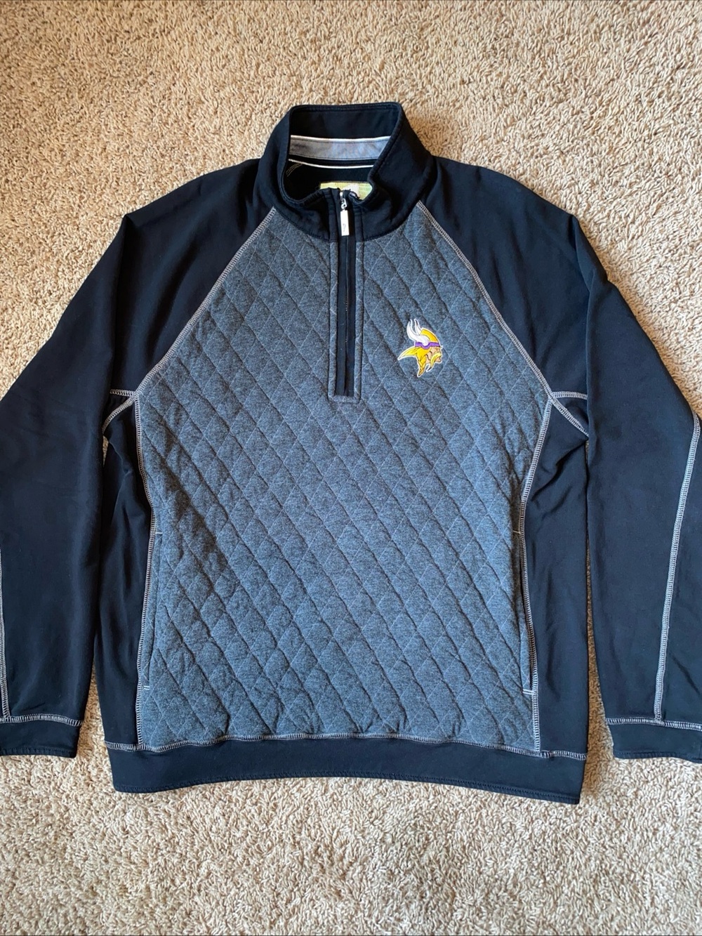 Minnesota Vikings Tommy Bahama 1/4 Zip Pullover Mens L Black Football Quilted